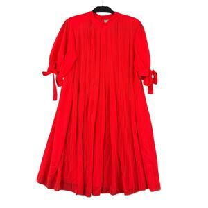ASOS Maternity‎ Red Pleated Semi Sheer Tie Cuffs Crew Neck Midi Dress US 10